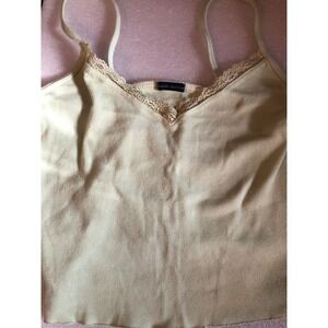 Brandy Melville Light mint green Ribbed Lace Trim V-Neck Cami Tank Top One Size